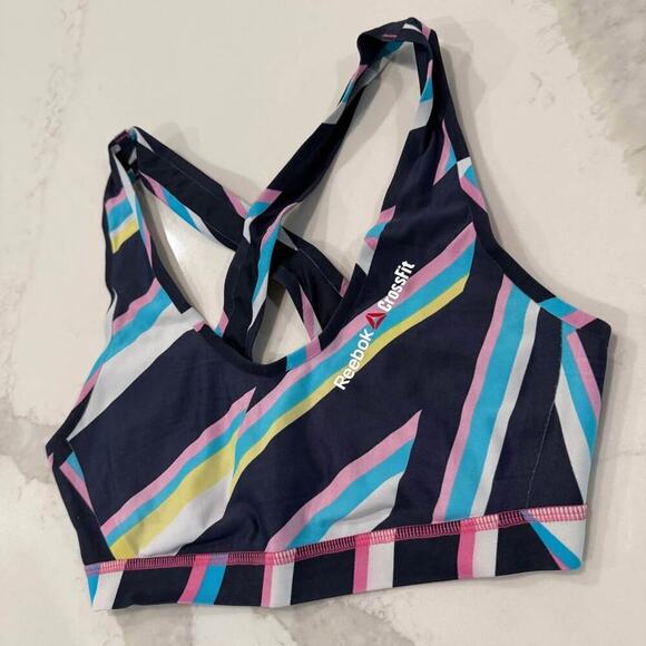 Reebok Reversible CrossFit Play-Dry Performance Sports Bra Womens Small Blue Gym - Picture 4 of 6